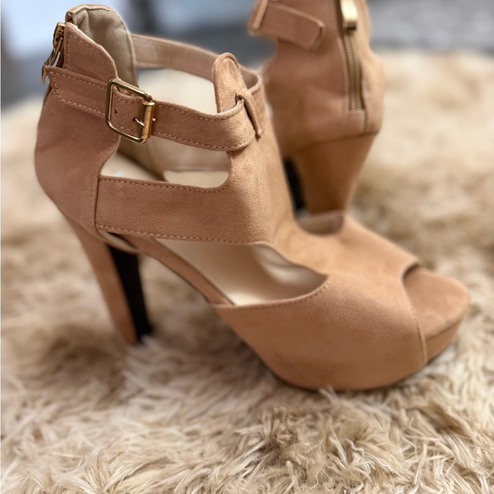 Nude Faux Suede Hollow Out High Heel Sandal